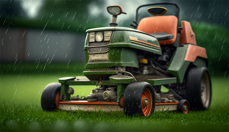 riding mower in rain